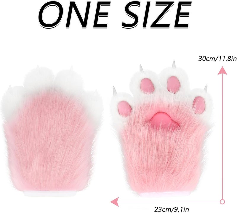 hbbhml Faux Fur Plush Furry Cat Claw Gloves Fursuit Animal Fox Paws Mittens Halloween Cosplay Costume Accessories for Adult - Image 3